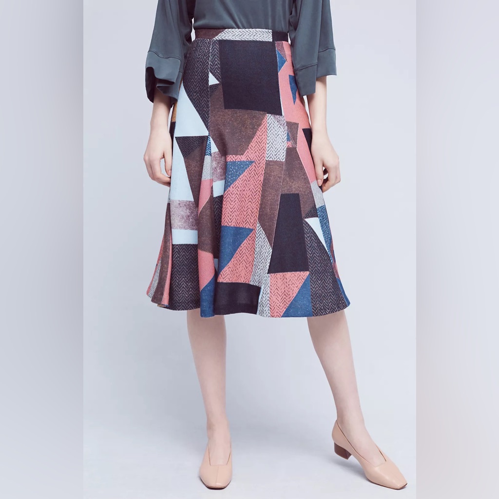 Maeve Anthropologie Cubist Knit Geometric Lined Midi Skirt Retro Colors : Sz Xl